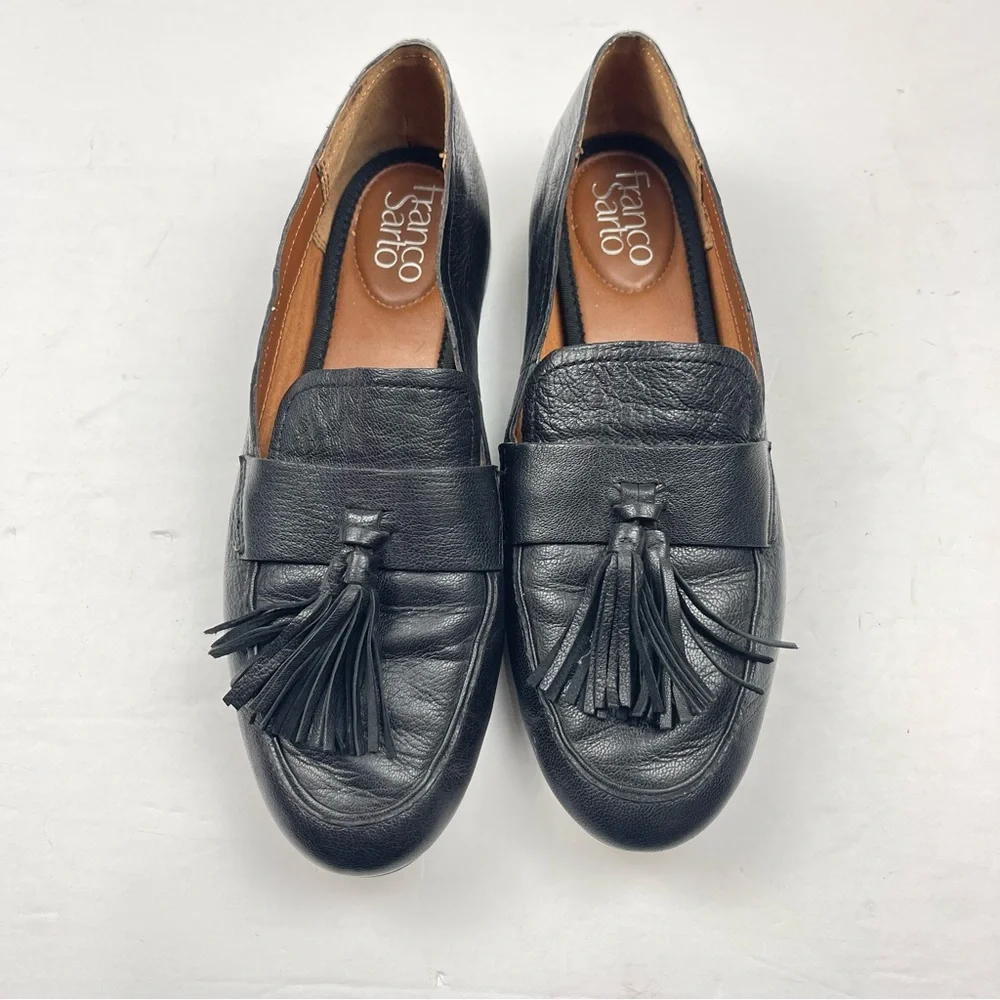 Franco Sarto Brixley Soft‎ Black Leather Tasseled Loafers Flats Size 7.5 Preppy
